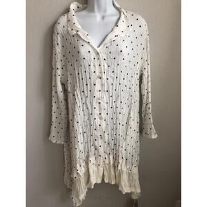 Sensounico Sz 42 White and Black Polka Dot Sheer Blouse Button Up Long